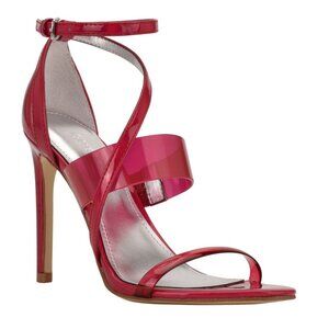 Guess Womens Pink Padded Transparent Strappy Stiletto Buckle Heeled Sandals